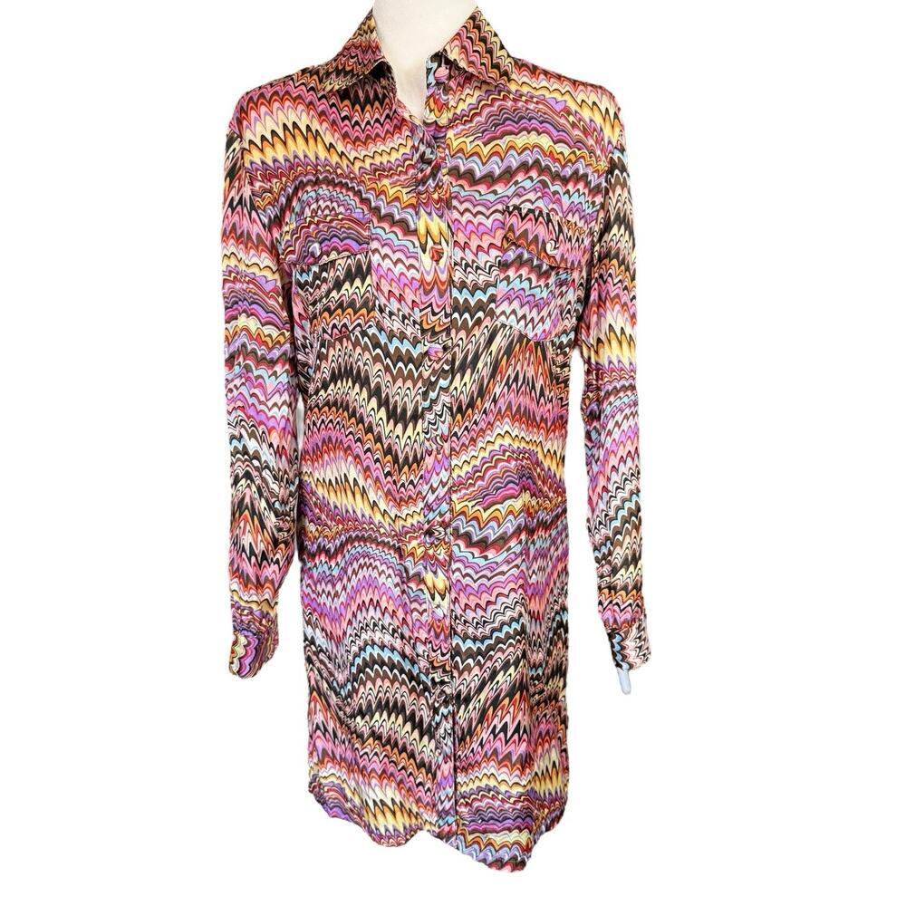 Grace Chuang New York Dress Polyester Button Front Medium Abstract Print Artsy